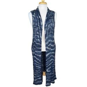 Chico’s Women’s Blue & Silver Loose Weave Knit Long Duster Vest Chico’s 0=size 4